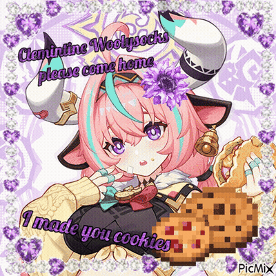 A Picture Of A Girl With Horns And The Words " I Made You Cookies " On The Bottom GIF