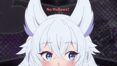 A Picture Of A Girl With Horns And The Words " No Wallows " GIF