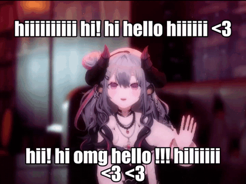 A Picture Of A Girl With Horns That Says Hi Hi Hello Hiii < 3 GIF