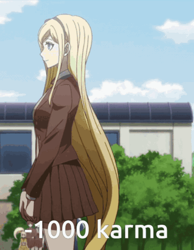 A Picture Of A Girl With Long Hair And The Words 1000 Karma GIF