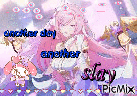 A Picture Of A Girl With Long Pink Hair And The Words Another Day Another Slay Picmix GIF