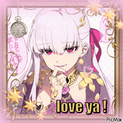 A Picture Of A Girl With Long White Hair And Red Eyes Says Love Ya GIF