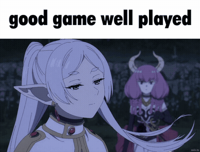 A Picture Of A Girl With Long White Hair And The Words Good Game Well Played GIF