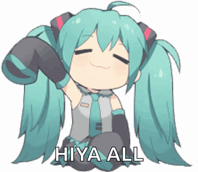 A Picture Of A Girl With Pigtails And The Words Hiya All GIF