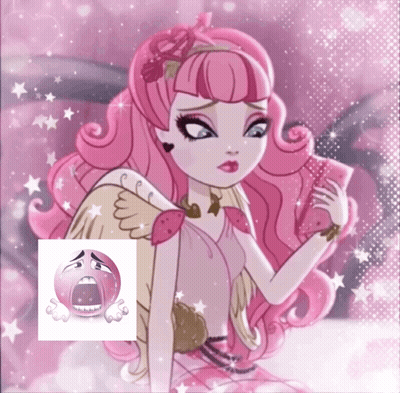 A Picture Of A Girl With Pink Hair And A Crying Emoticon GIF