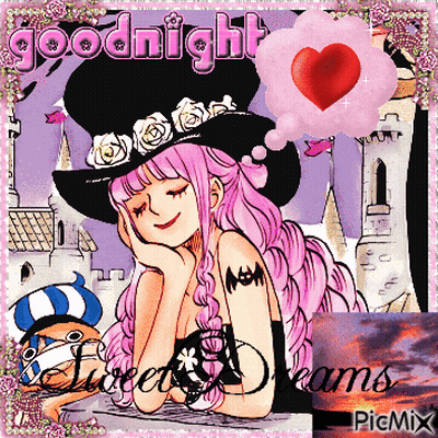 A Picture Of A Girl With Pink Hair Says Goodnight GIF