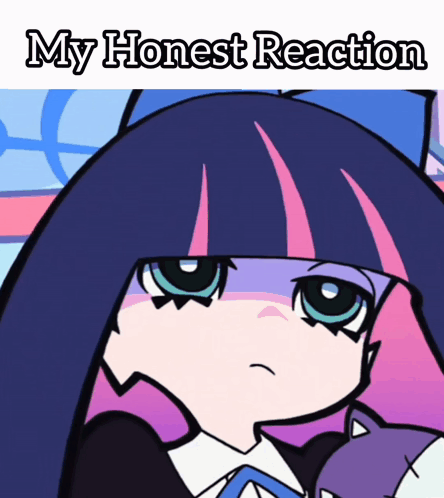 A Picture Of A Girl With Purple And Pink Hair And The Words My Honest Reaction GIF