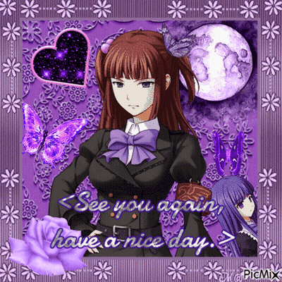 A Picture Of A Girl With Purple Butterflies And The Words See You Again Have A Nice Day GIF
