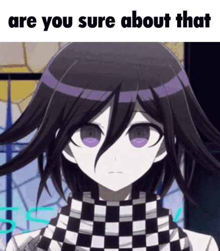 A Picture Of A Girl With Purple Eyes And The Words " Are You Sure About That " On The Bottom GIF