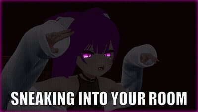 A Picture Of A Girl With Purple Eyes And The Words Sneaking Into Your Room GIF