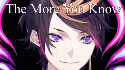 A Picture Of A Girl With Purple Eyes And The Words " The More You Know " GIF