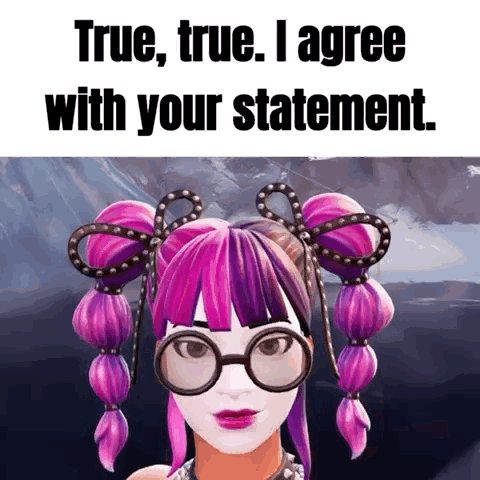 A Picture Of A Girl With Purple Hair And Glasses With The Caption True True I Agree With Your Statement GIF