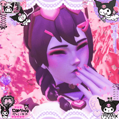 A Picture Of A Girl With Purple Hair And Pink Nails With A Darling Picmix Sticker GIF