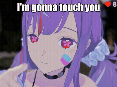 A Picture Of A Girl With Purple Hair And The Words I 'M Gonna Touch You Above Her GIF