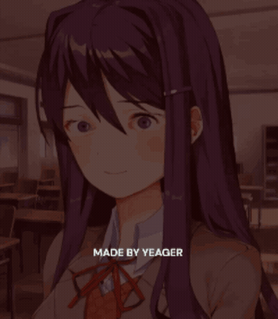 A Picture Of A Girl With Purple Hair And The Words Made By Yeager Below Her GIF