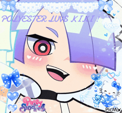 A Picture Of A Girl With Purple Hair And The Words Polyester Loves Kixi GIF
