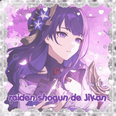 A Picture Of A Girl With Purple Hair And The Words Raiden Shogun De Jikan GIF