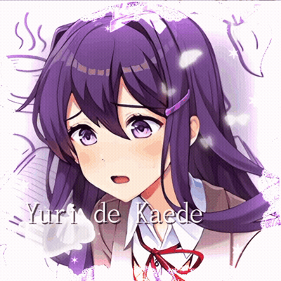 A Picture Of A Girl With Purple Hair And Yuri De Kaede Written On The Bottom GIF