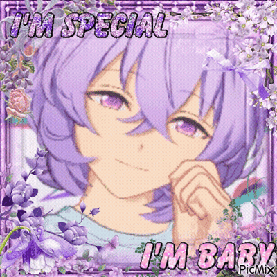 A Picture Of A Girl With Purple Hair That Says I 'M Special I 'M Baby Picmix GIF