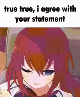 A Picture Of A Girl With Red Hair And A Caption That Says `` True True , I Agree With Your Statement '' . GIF