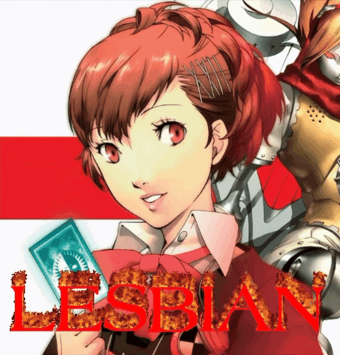 A Picture Of A Girl With Red Hair And The Word Lesbian On It GIF