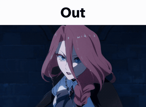 A Picture Of A Girl With Red Hair And The Word Out Underneath Her GIF