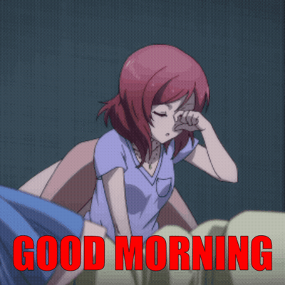 A Picture Of A Girl With Red Hair And The Words " Good Morning " Below Her GIF