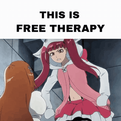 A Picture Of A Girl With Red Hair And The Words This Is Free Therapy Below Her GIF