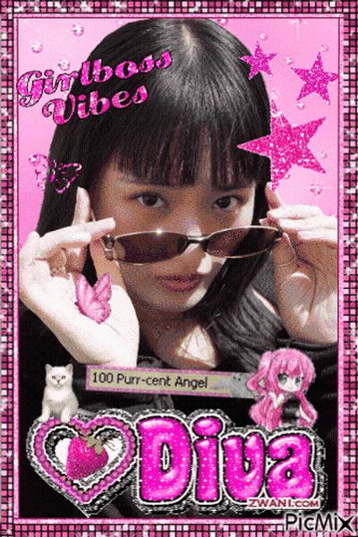 A Picture Of A Girl With Sunglasses And The Word Diva GIF