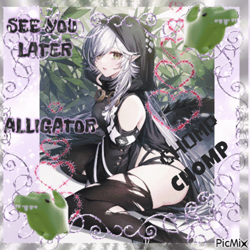 A Picture Of A Girl With The Caption See You Later Alligator Chomp Chomp GIF