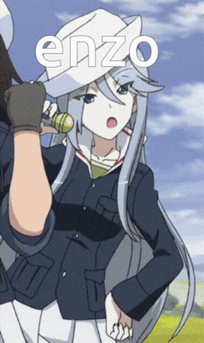A Picture Of A Girl With The Word Enzo Written Above Her GIF