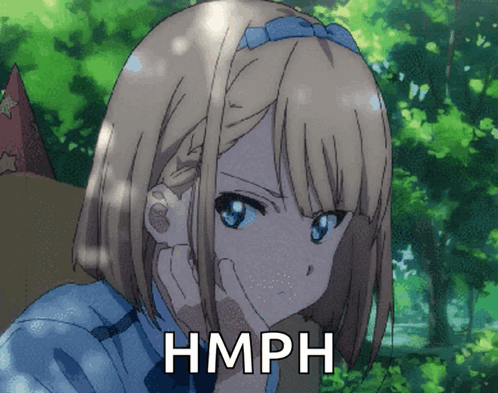 A Picture Of A Girl With The Word Hmph Written On It GIF