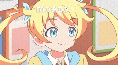 A Picture Of A Girl With The Word Moego On Her Head GIF