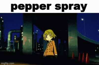 A Picture Of A Girl With The Word Pepper Spray Written On It GIF