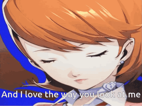 A Picture Of A Girl With The Words And I Love The Way You Look At Me Below Her GIF