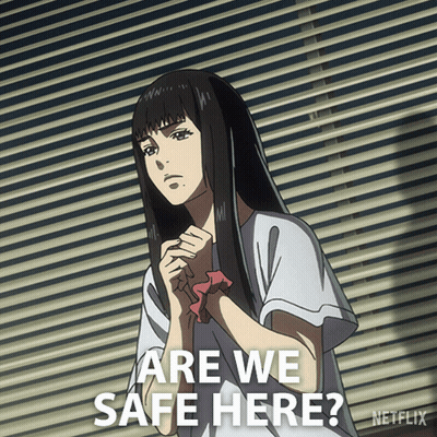 A Picture Of A Girl With The Words Are We Safe Here GIF