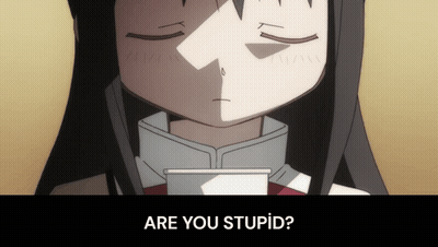A Picture Of A Girl With The Words " Are You Stupid " Above Her GIF