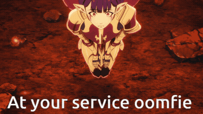 A Picture Of A Girl With The Words At Your Service Oomfie GIF