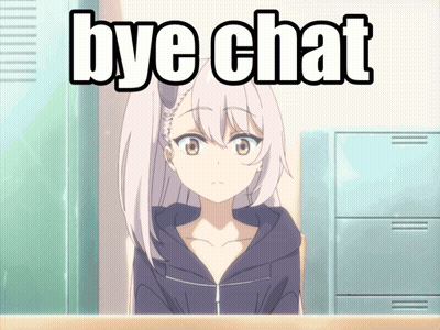 A Picture Of A Girl With The Words Bye Chat Written Above Her GIF