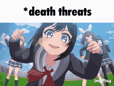 A Picture Of A Girl With The Words Death Threats On The Top GIF