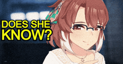 A Picture Of A Girl With The Words Does She Know GIF