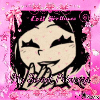 A Picture Of A Girl With The Words Evil Girlboss My Sweet Princess On It GIF