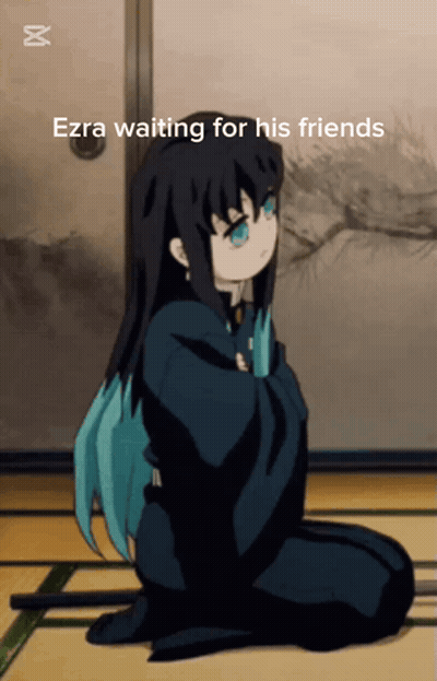 A Picture Of A Girl With The Words Ezra Waiting For His Friends On It GIF