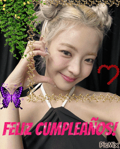 A Picture Of A Girl With The Words Feliz Cumpleanos Written On It GIF