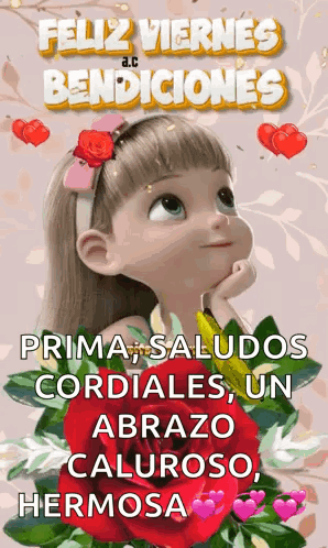 A Picture Of A Girl With The Words Feliz Viernes Bendiciones On It GIF