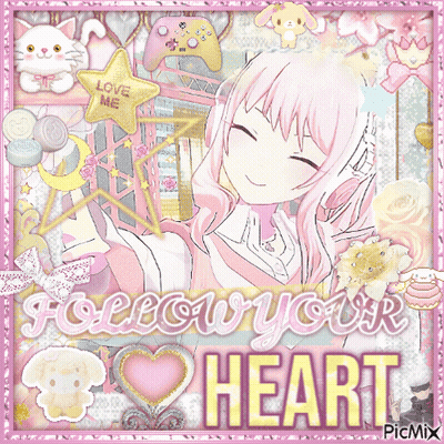 A Picture Of A Girl With The Words Follow Your Heart On The Bottom GIF