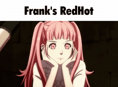 A Picture Of A Girl With The Words Frank 'S Redhot GIF