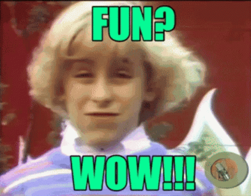 A Picture Of A Girl With The Words Fun Wow Written Above Her GIF