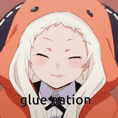 A Picture Of A Girl With The Words Glue Nation Written Below Her GIF