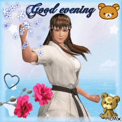 A Picture Of A Girl With The Words Good Evening Written On It GIF